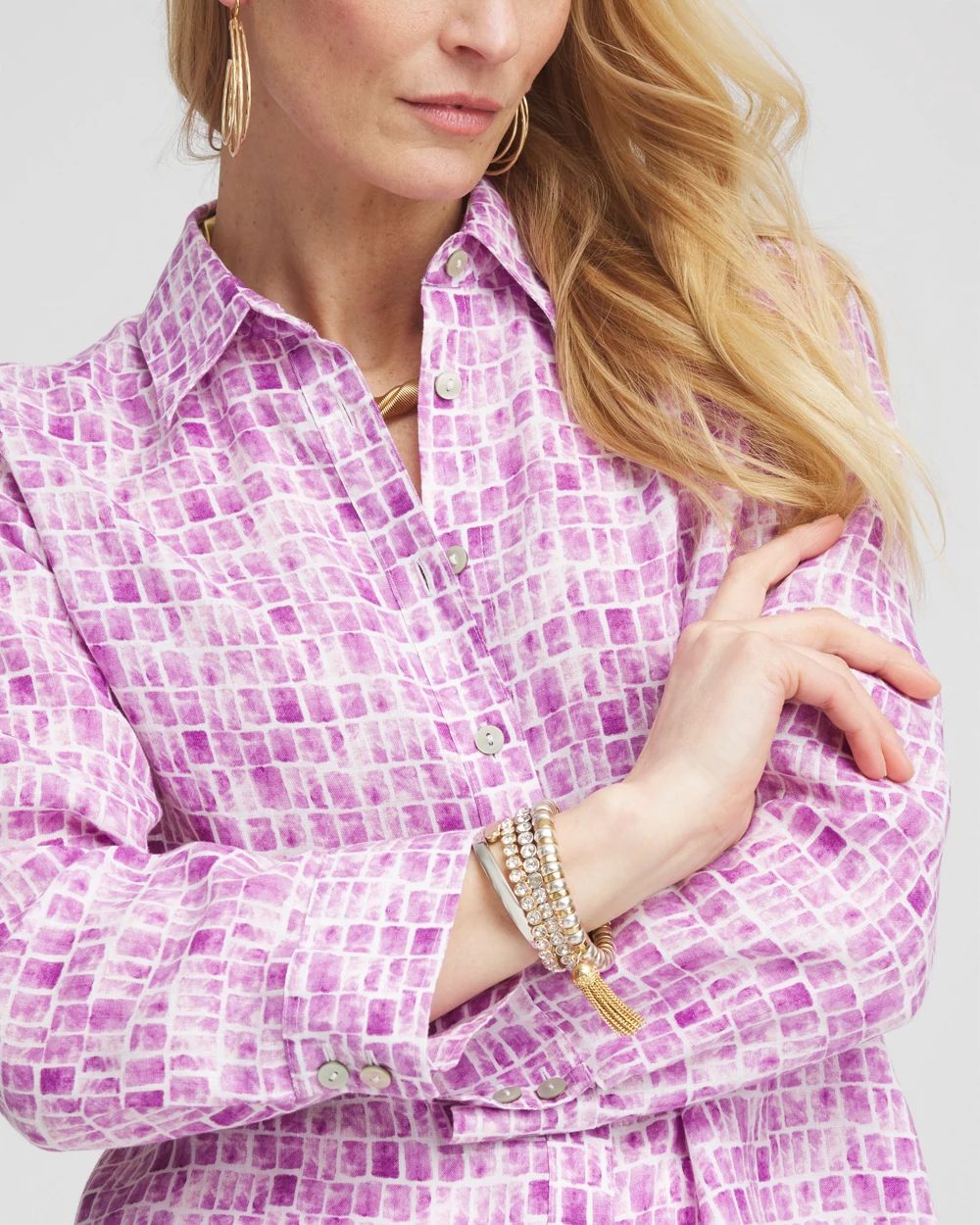 Paneled Cropped Shirt in Light Blue Stripe